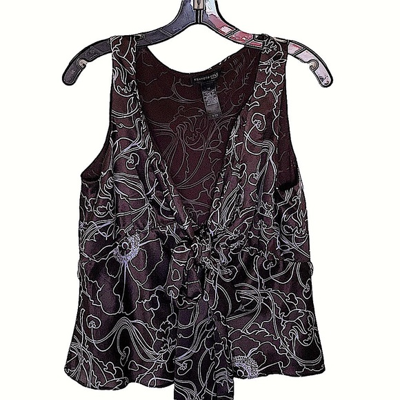 Kenneth Cole New York Tops - Kenneth Cole Brown and Lavender Floral Silk Tie Front Blouse Size 12